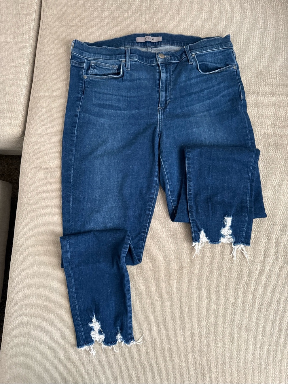Joe's Jeans Dark Blue High-Rise Distressed Hem Skinny Jeans